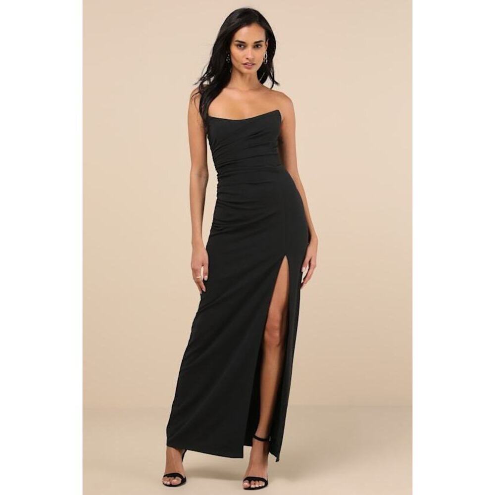 Lulus Malia Black Ruched Strapless Maxi Dress - Size XS
